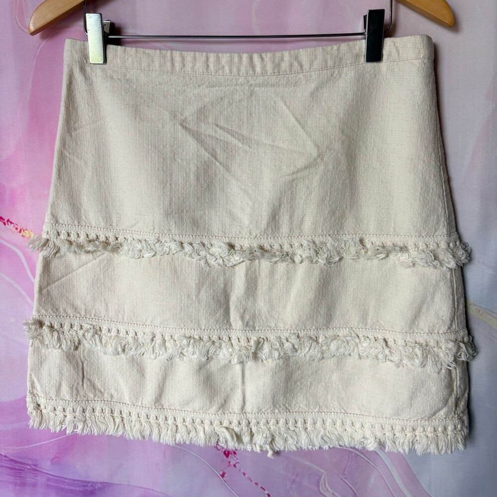 Ellison L Cream Fringe Textured Mini Skirt Boardwalk Preppy Coastal Artsy Boho